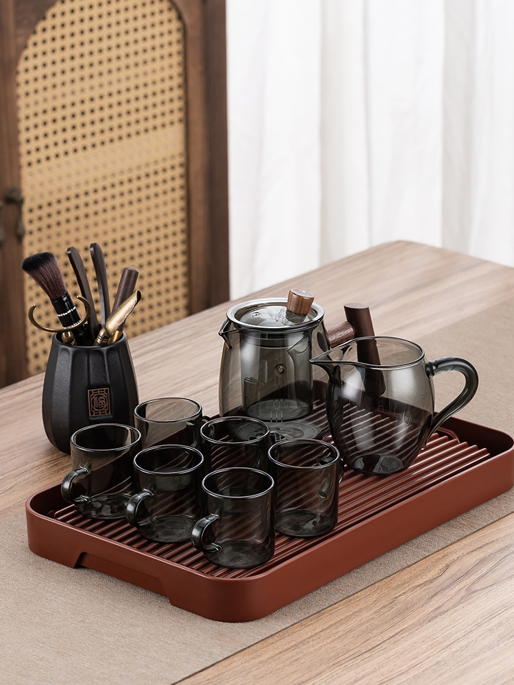 玻璃功夫茶具套装家用茶盘轻奢高档防烫耐热泡茶壶办公室客厅茶杯