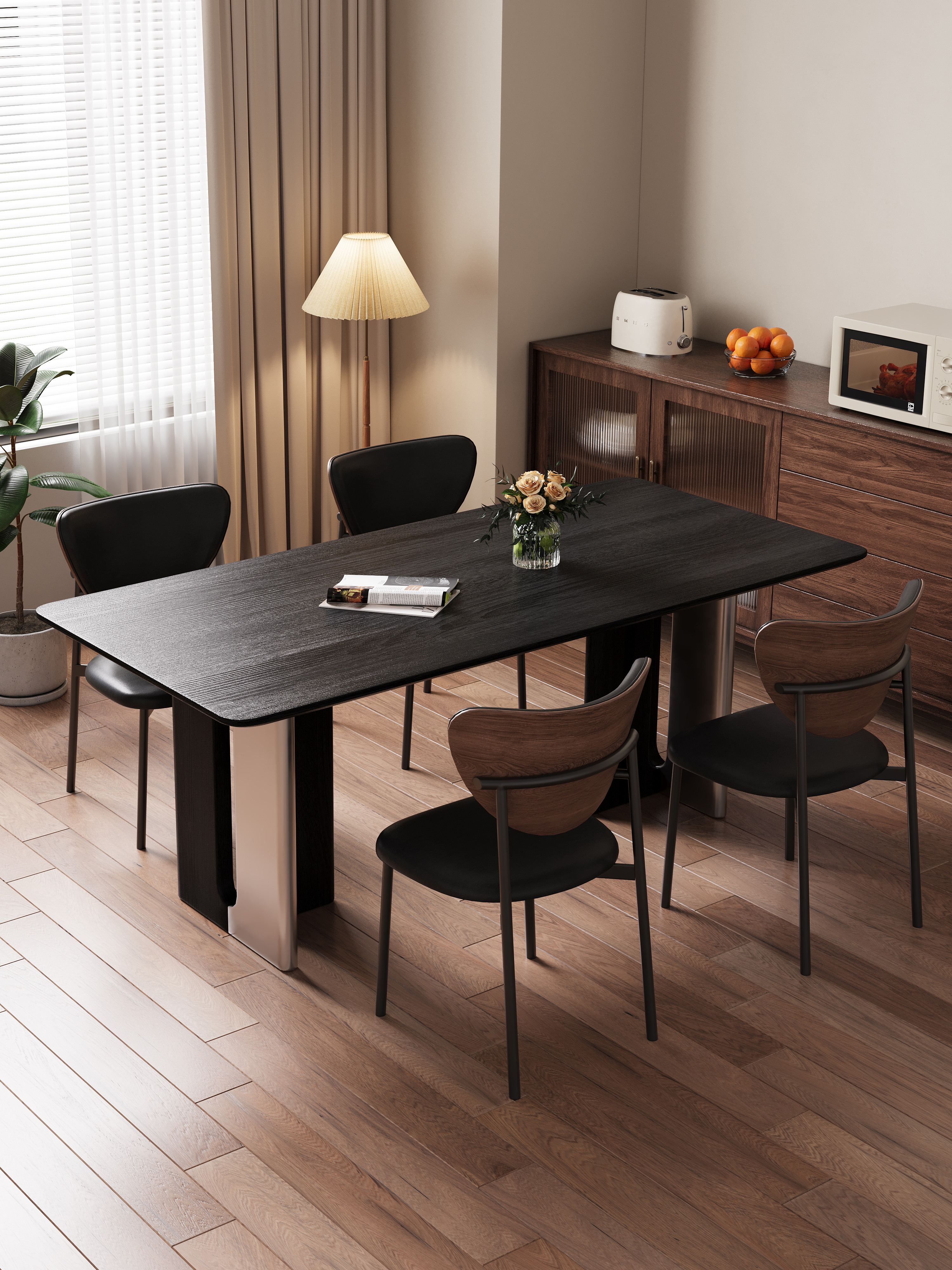 现代简约意式实木餐桌组合家用小户型餐厅吃饭桌子长方形中式复古