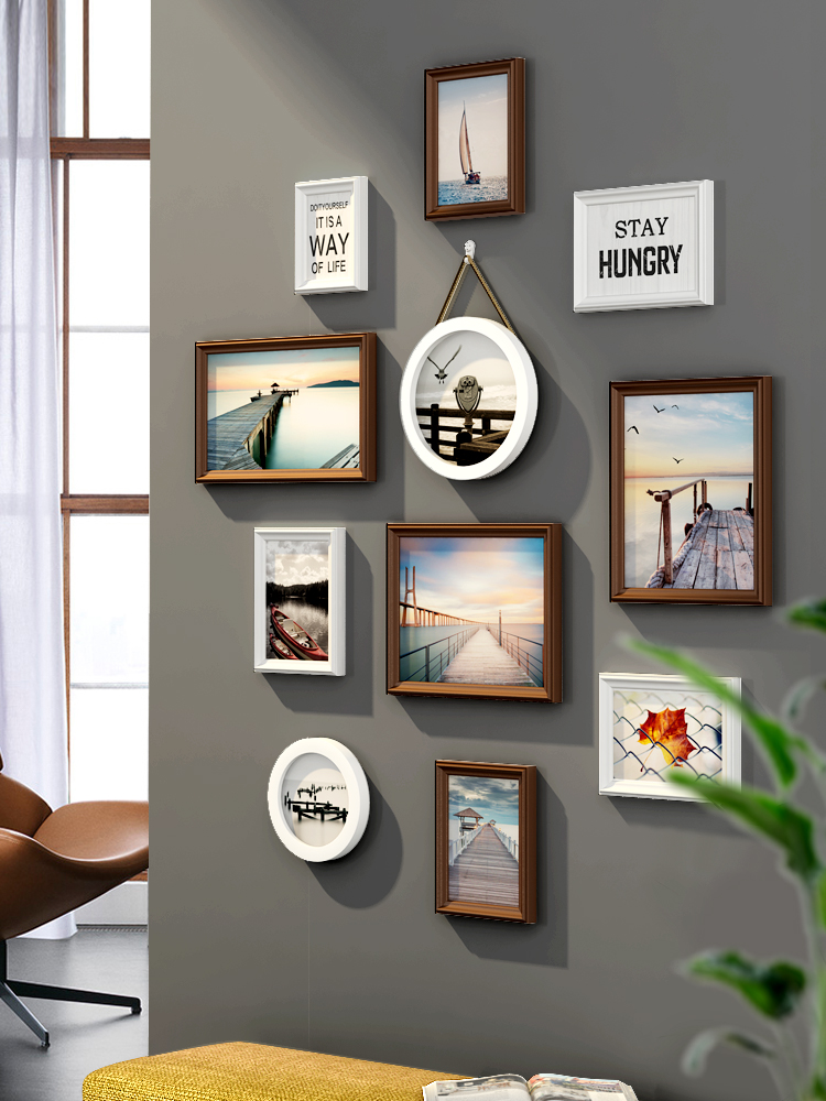 免打孔玄关照片墙装饰创意相框墙过道走廊竖版小面积墙面相片挂墙