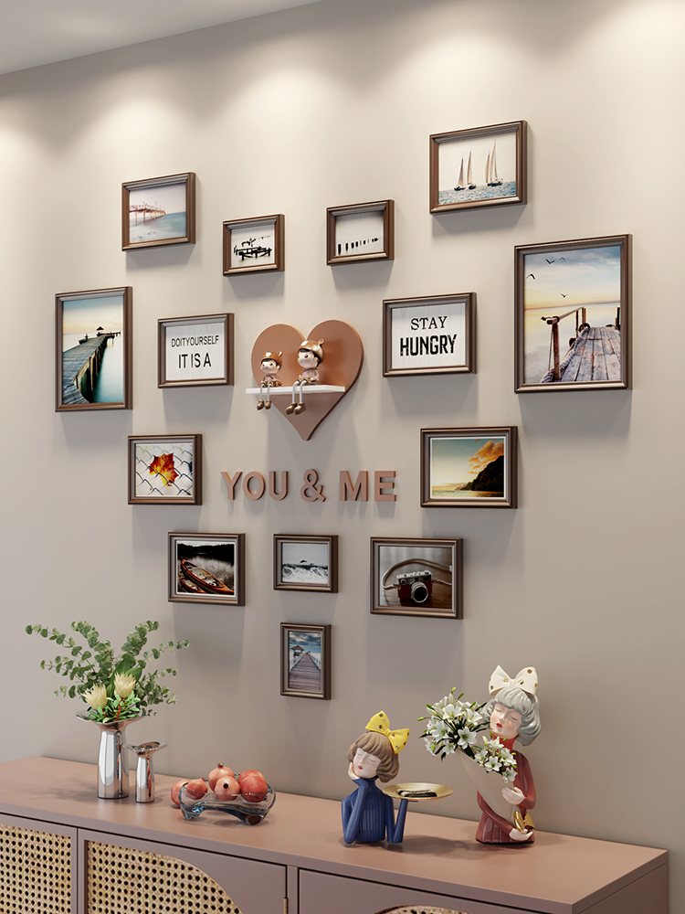 心形照片墙装饰免打孔布置爱心相框墙卧室墙面挂墙组合背景墙创意