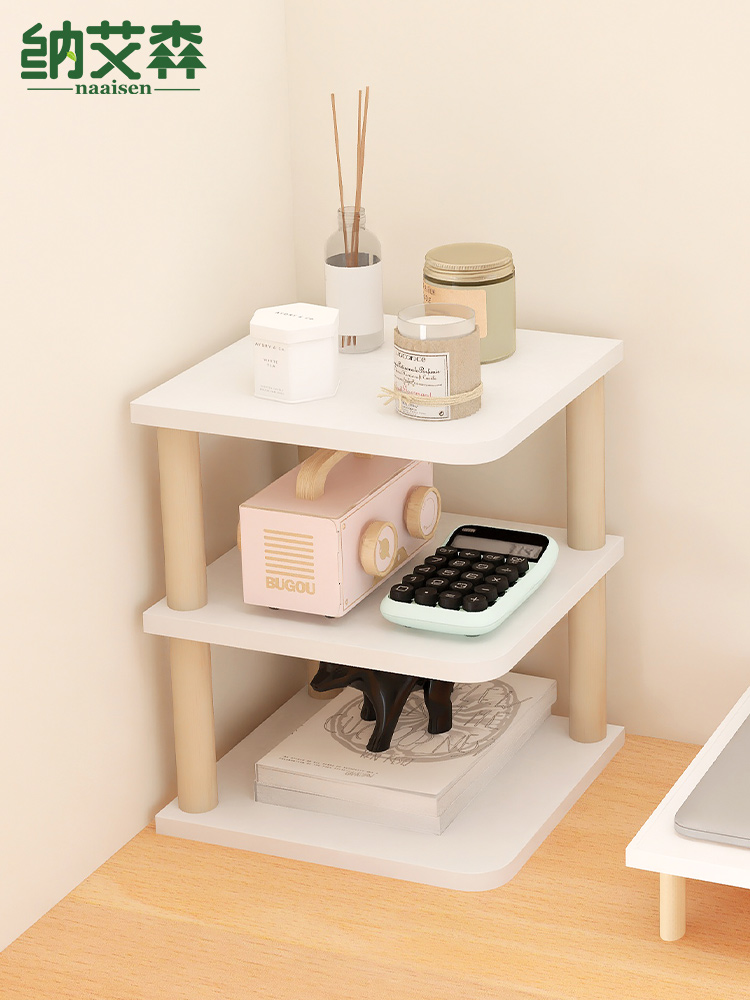 桌面置物架转角办公桌上三角迷你分层架简易木质拐角书桌收纳架子