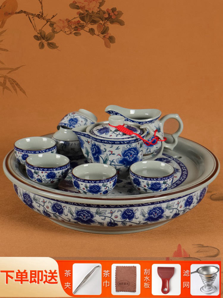 虎匠景德镇陶瓷茶具套装家用客厅潮汕功夫茶青花瓷茶盘茶壶瓷器