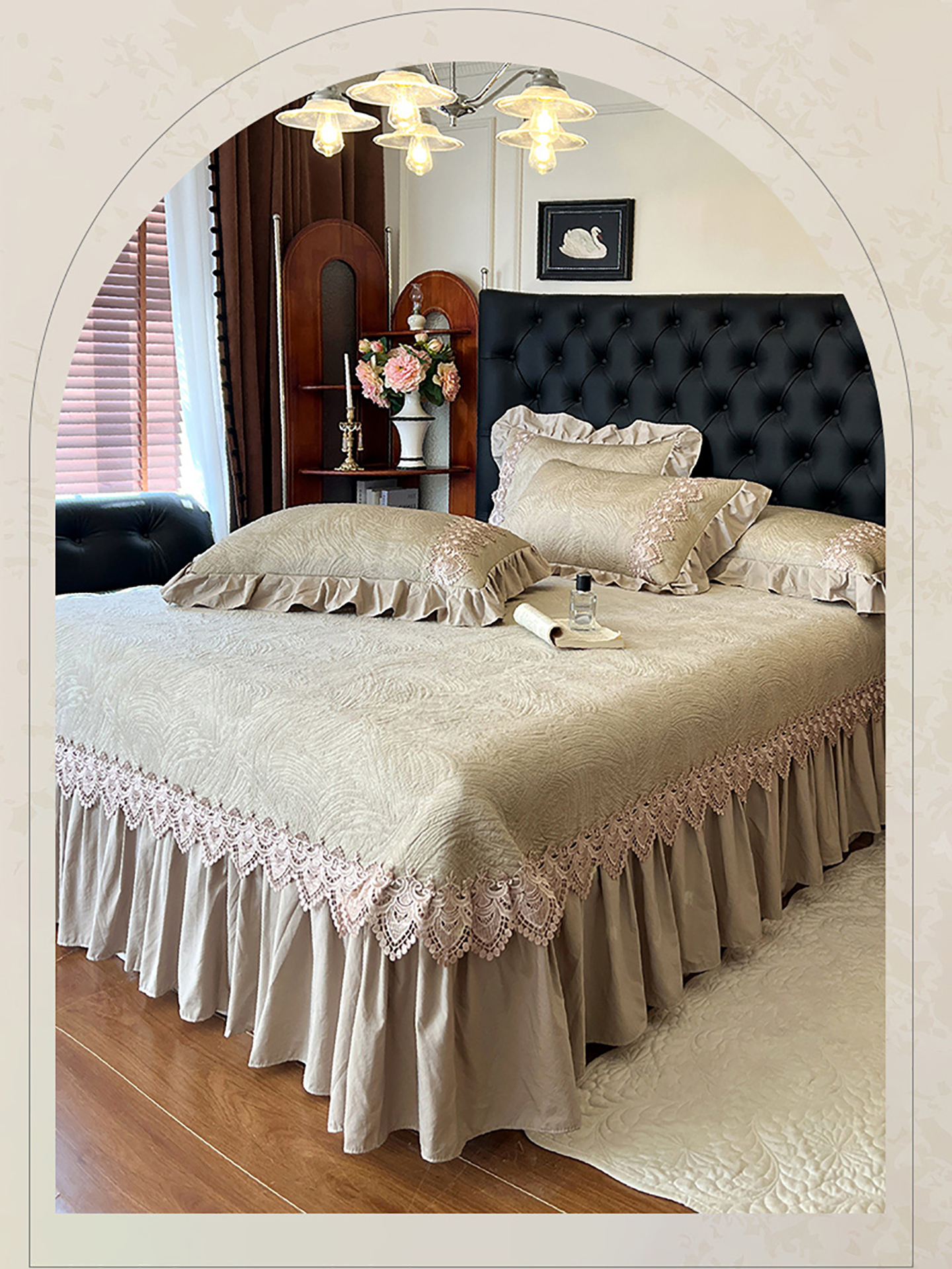 法式冰豆豆凉席床盖三件套蕾丝花边冰丝席床罩床裙高端空调软席子