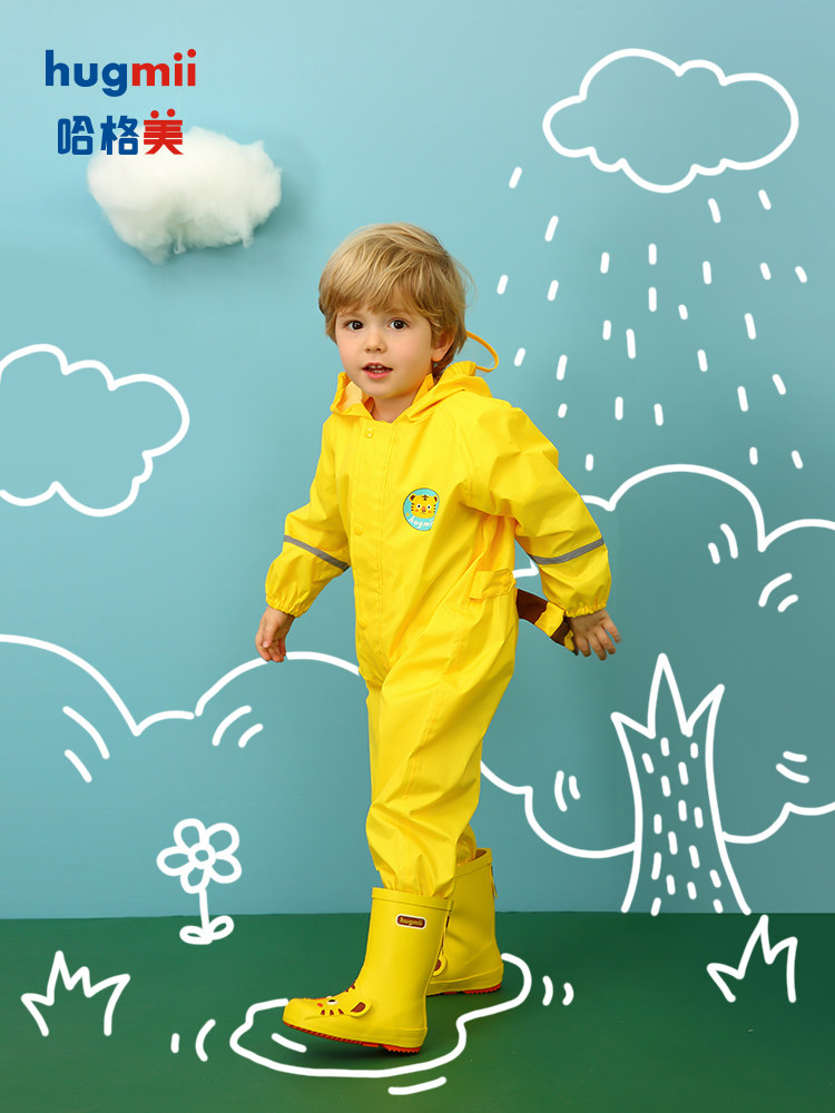 hugmii儿童雨衣连体恐龙造型幼儿园宝宝雨披男女童小孩学生大帽檐