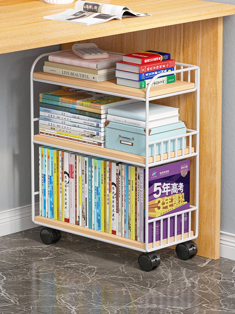 可移动桌边收纳架小书架教室旁学生书本带轮置物架书立架桌面书桌