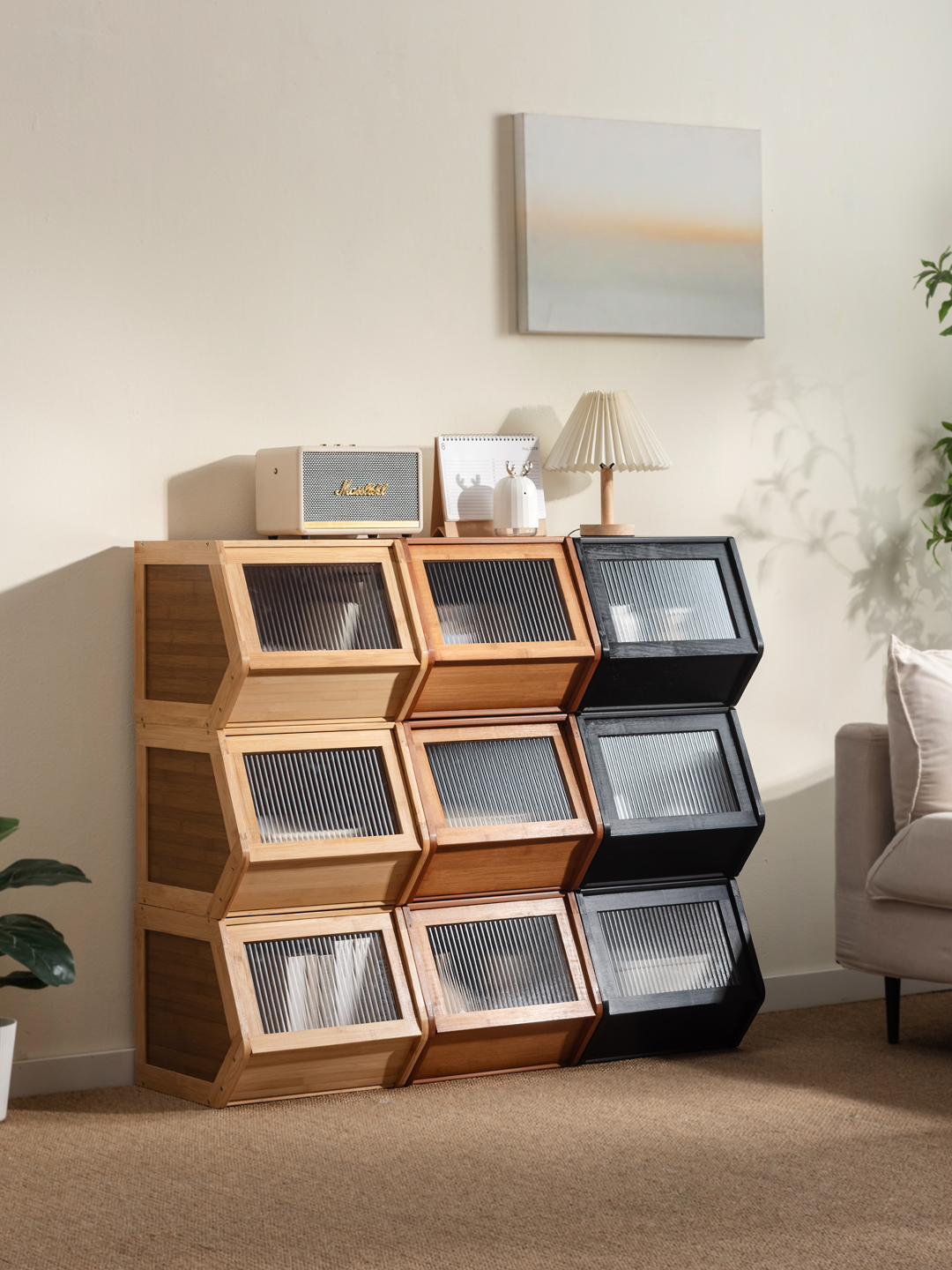 多功能有盖可叠加杂物收纳盒储物整理箱家用收纳柜储物箱床头柜子