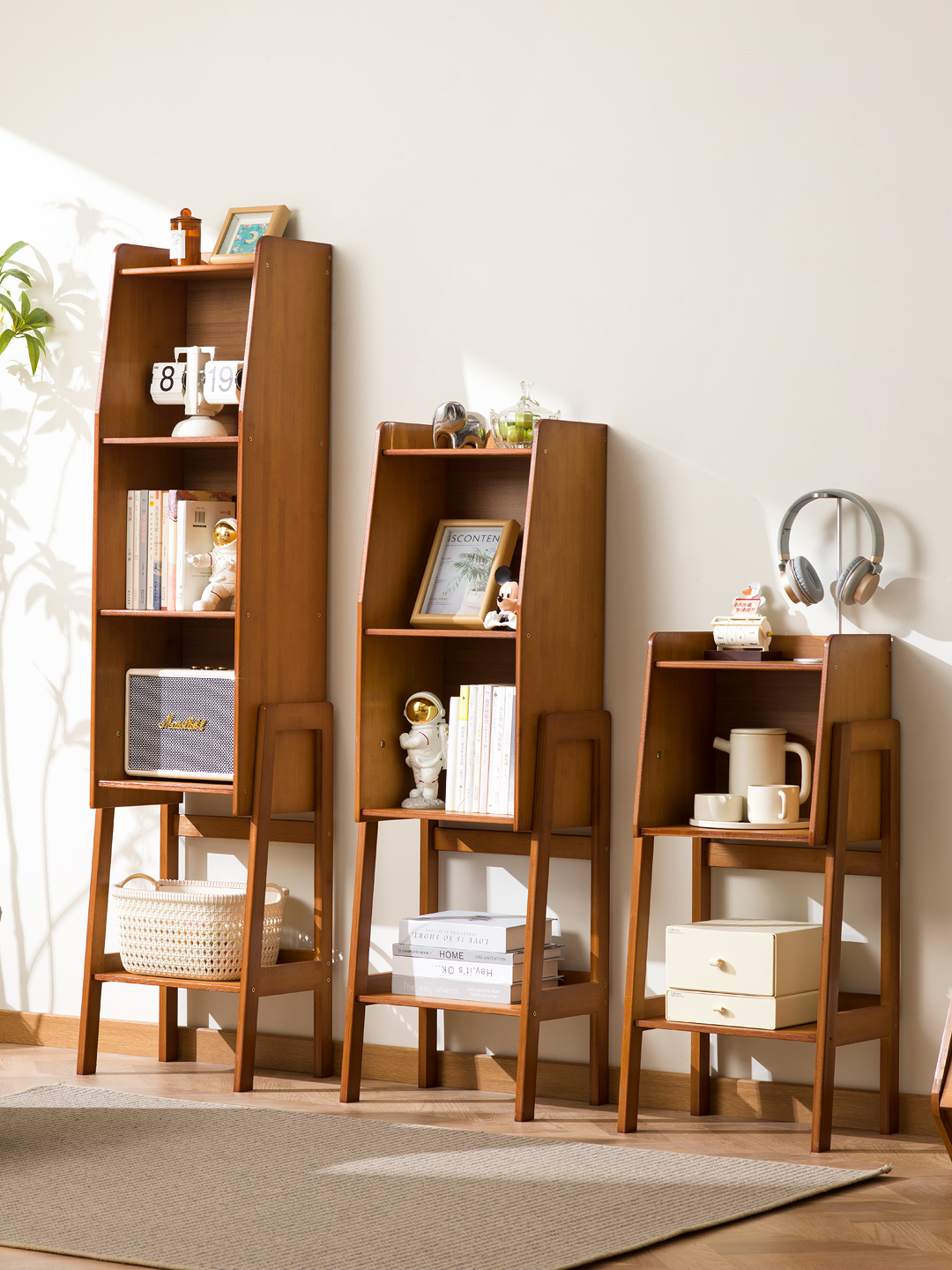 北欧实木收纳柜日式简约书柜多功能落地置物架满墙组合格子展示柜