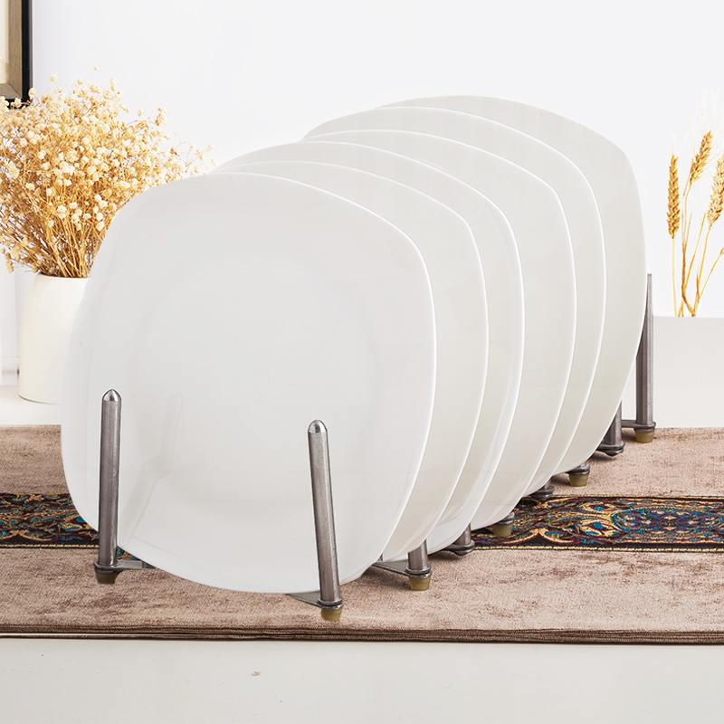 8英寸骨瓷盘子套装西餐菜盘深盘汤盘家用圆形方形陶瓷盘纯白4个装