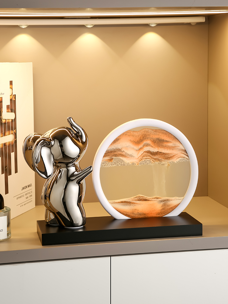 轻奢小象沙漏流沙画摆件家居客厅酒柜电视柜装饰品玄关乔迁礼物