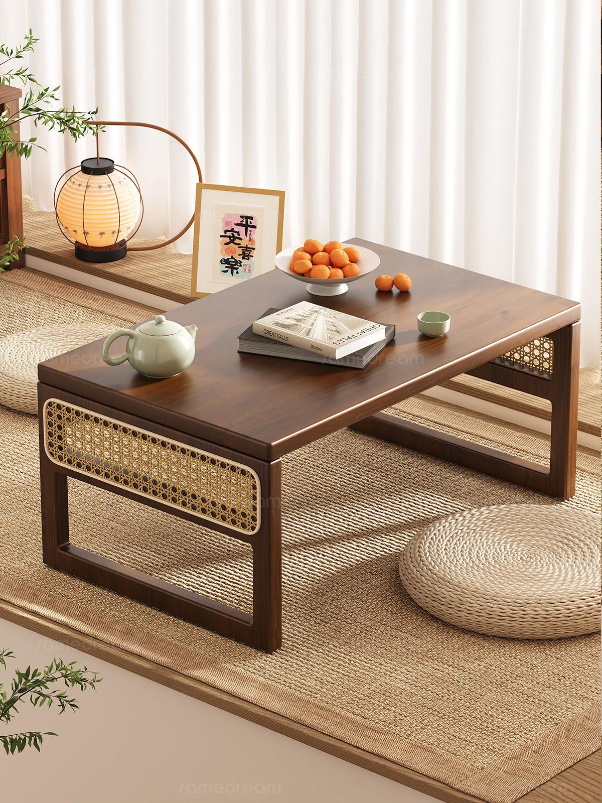 飘窗桌子小茶几家用藤编炕桌榻榻米桌卧室简约床上学习矮桌电脑桌