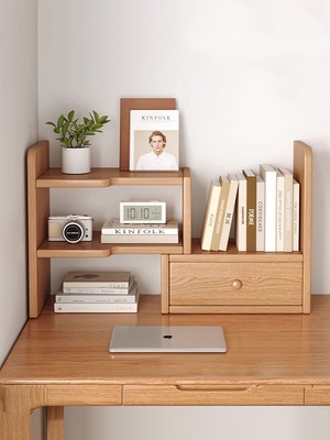 实木桌面置物架书桌上简易多层书架办公桌伸缩收纳柜子学生小书柜