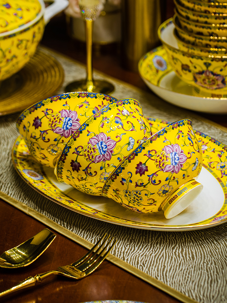 碗家用2025新款珐琅彩陶瓷碗中式碗景德镇餐具骨瓷吃饭碗小碗汤碗