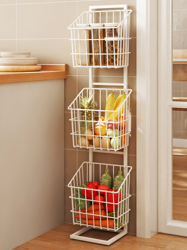 厨房蔬菜置物架放菜篮子葱姜蒜收纳筐墙转角窄夹缝落地多层收纳架