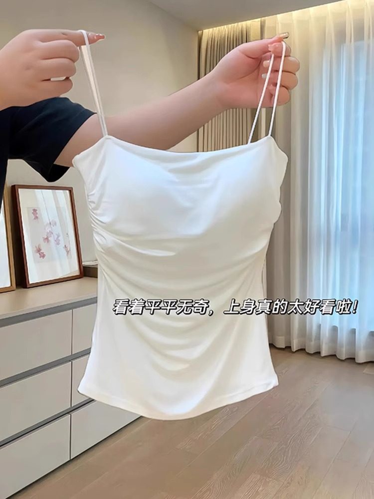 白色纯欲风绝美清纯带胸垫吊带背心女夏配衬衫的内搭外穿美背上衣