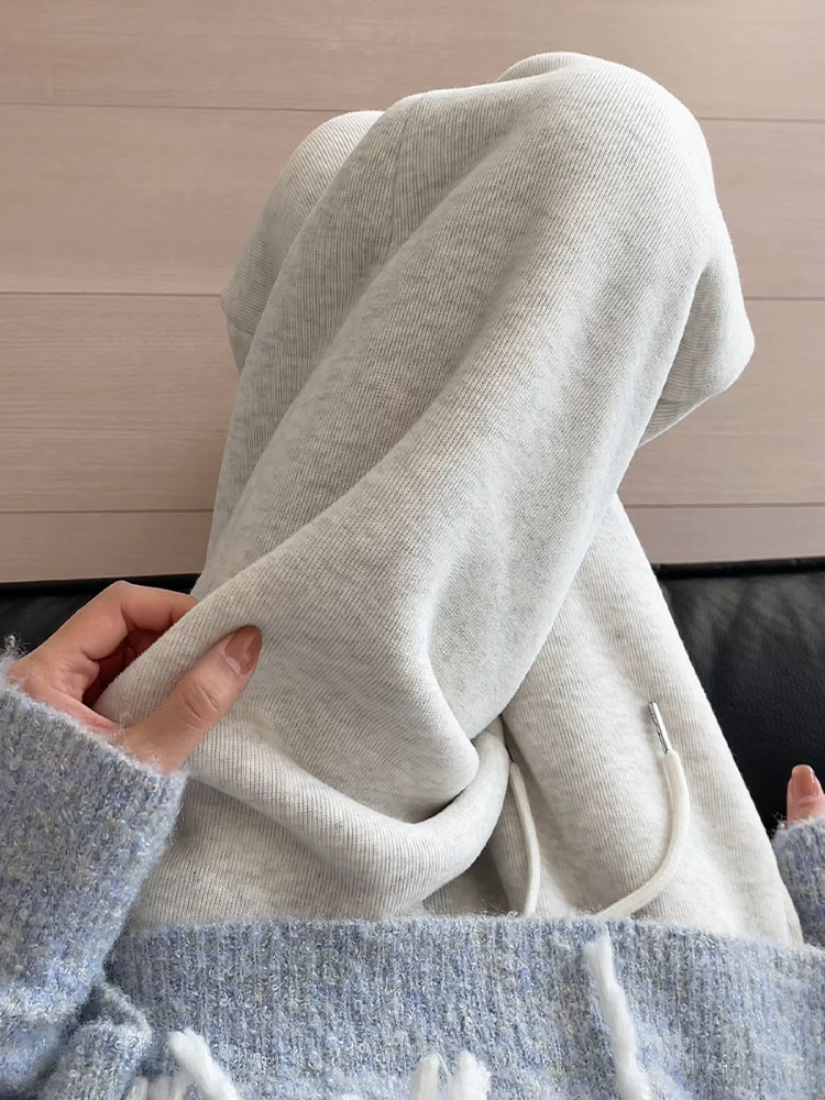 灰色运动裤女春秋2026新款直筒阔腿裤小个子宽松b慵懒风束脚卫裤