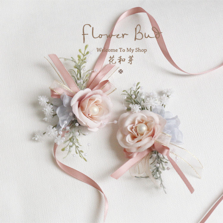 原创手工 清新香槟粉玫瑰森系叶子手花胸花新娘伴娘姐妹团手腕花,节庆用品/礼品,手腕花,淘宝优惠券,粉丝福利购,淘宝优惠卷