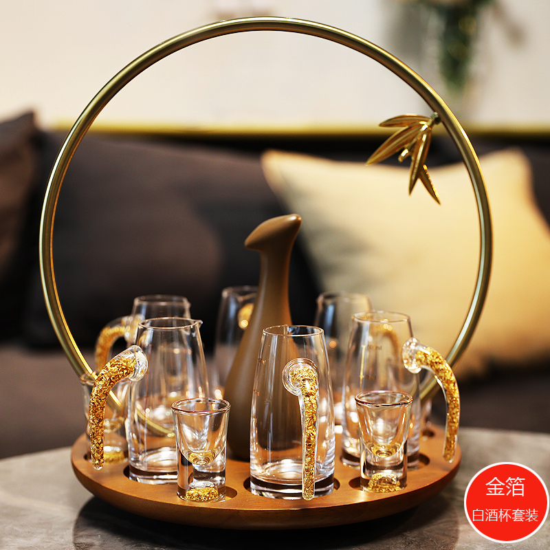 轻奢欧式水晶玻璃白酒杯分酒器架子套装家用一壶一杯一口小烈酒盅