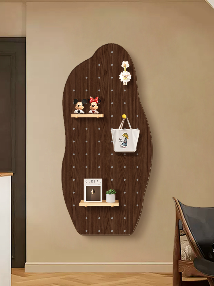 原木风洞洞板推拉镜异形玄关隐藏式全身镜挂画隐形可关闭试衣镜子