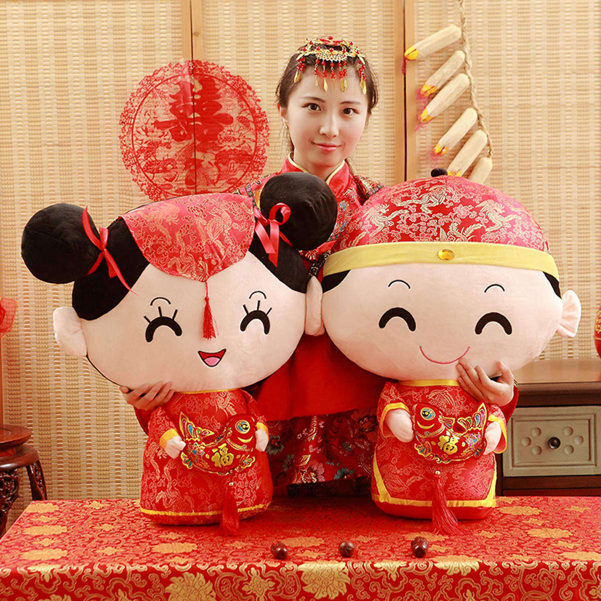 高档创意天生一对婚庆娃娃情侣婚庆抱枕压床公仔婚庆娃娃玩偶结婚