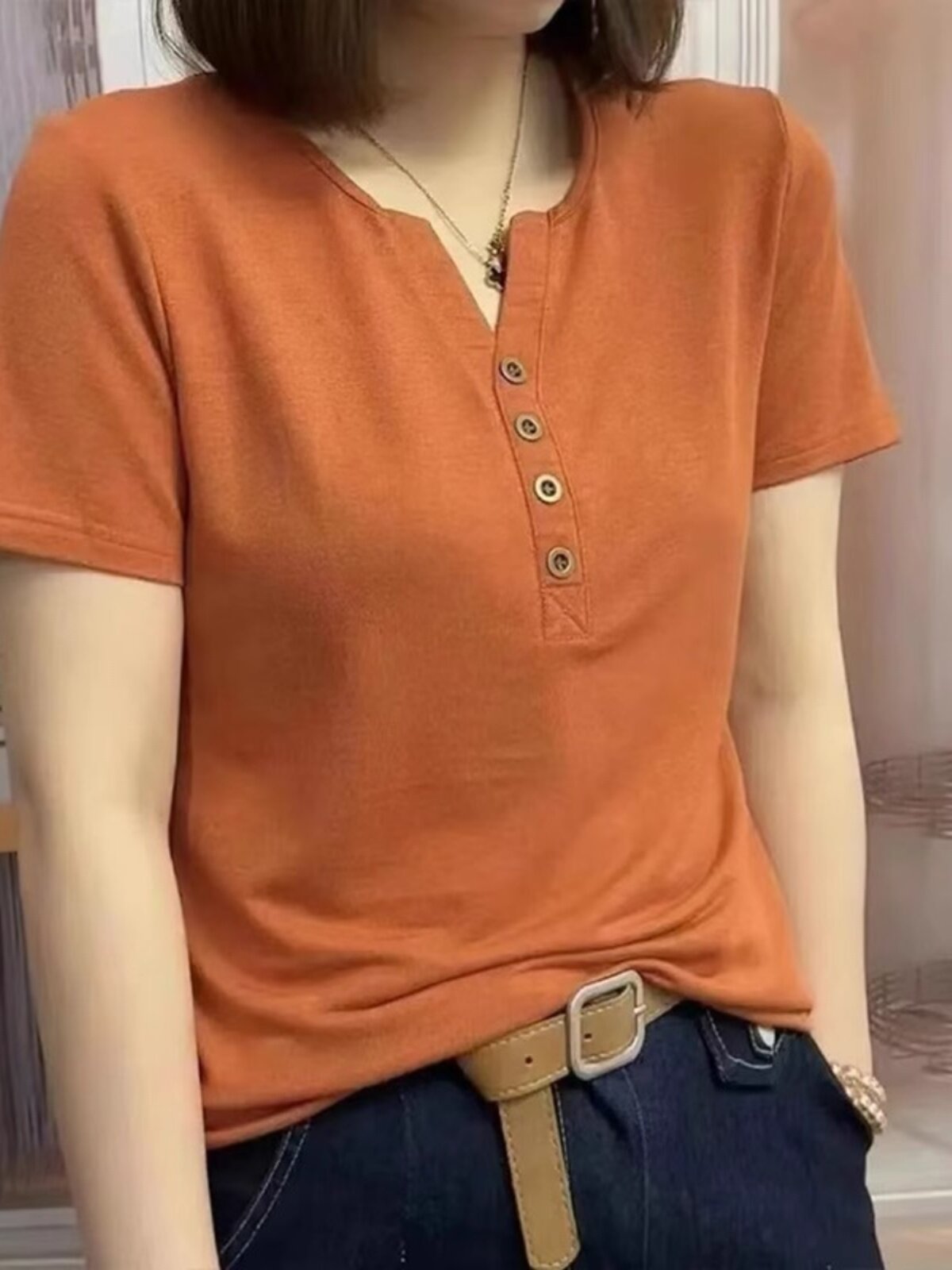 V领短袖T恤女2026夏季新款韩版百搭大码宽松显瘦洋气减龄薄款上衣