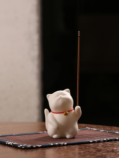 熹言可爱猫咪香插小香炉陶瓷摆件香座家用室内点线香底座香盘香托