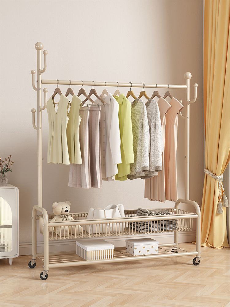 晾衣架落地家用可移动卧室凉衣架阳台挂衣服架子室内简易杆衣帽架