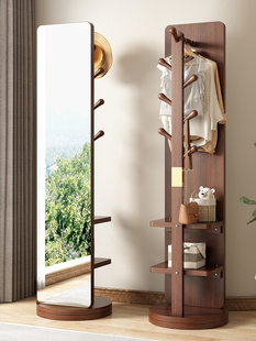 实木全身镜落地镜家用卧室可旋转移动试衣镜子带挂衣架一体穿衣镜