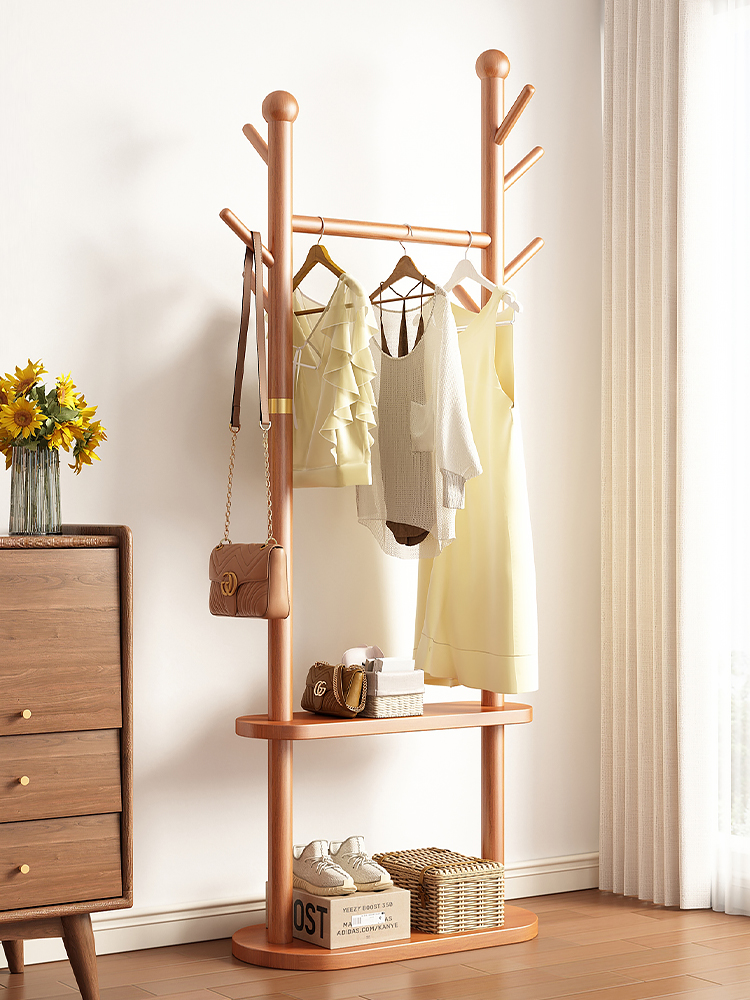 实木衣架落地卧室挂衣架室内家用立式房间衣服收纳架子置物衣帽架