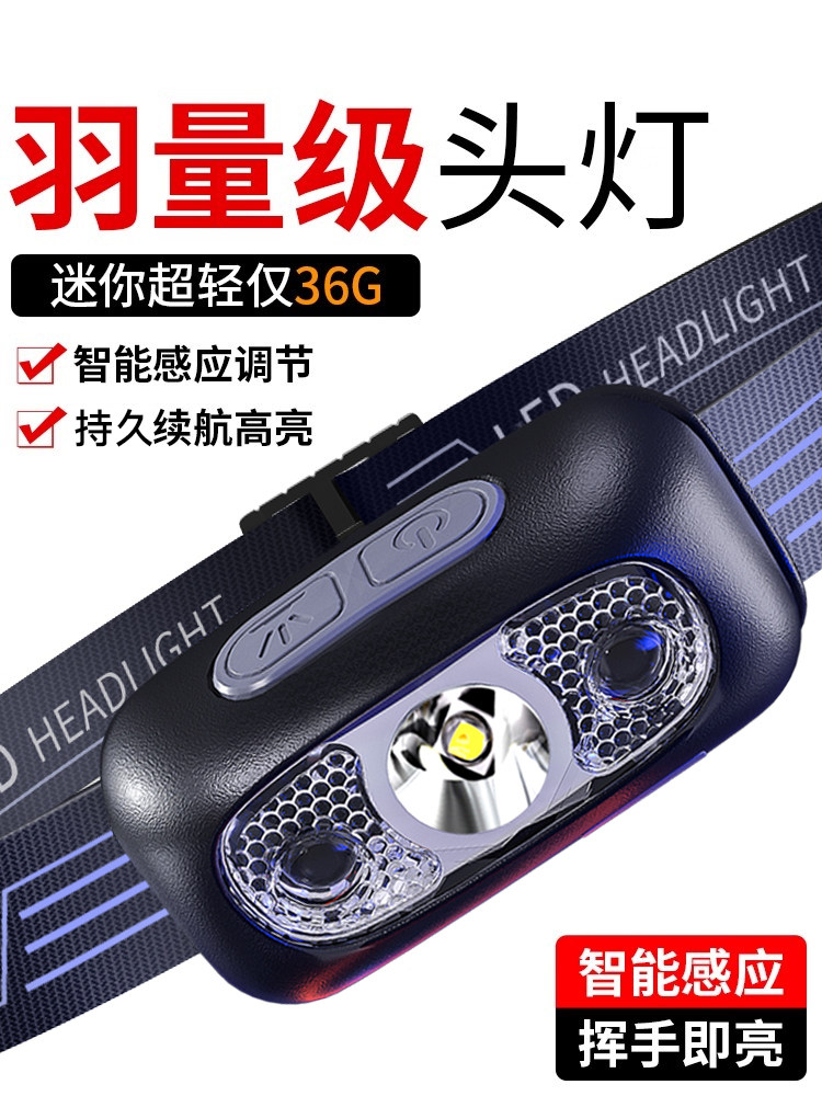 头灯强光超亮充电户外感应钓鱼专用夜钓露营徒步登山头戴式照明灯