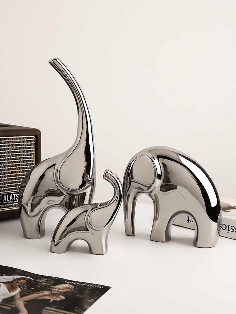 轻奢高档镀银陶瓷大象摆件电视柜桌面酒柜装饰品创意工艺品小摆设
