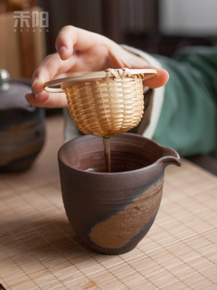 手工竹茶漏茶滤竹制茶叶过滤器功夫茶具创意竹子滤茶藤编茶道配件