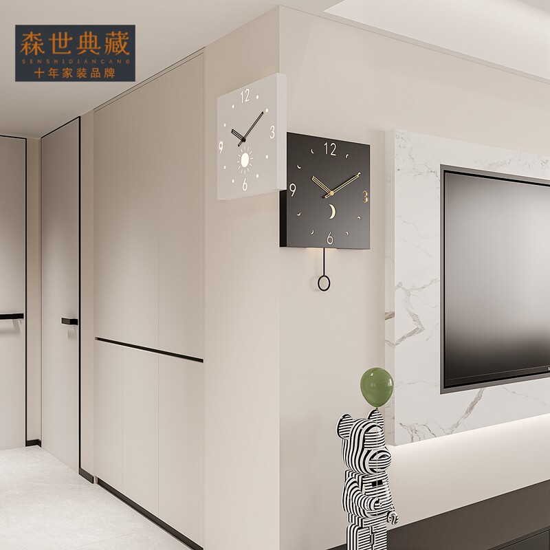 2026年新款客厅转角挂钟双面拐角时钟阳角钟表个性装饰挂表摇摆款