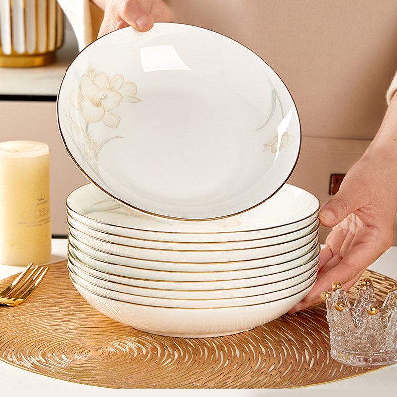 骨瓷盘子菜盘家用新款高级感轻奢餐具饭盘微波炉专用陶瓷碗碟套装