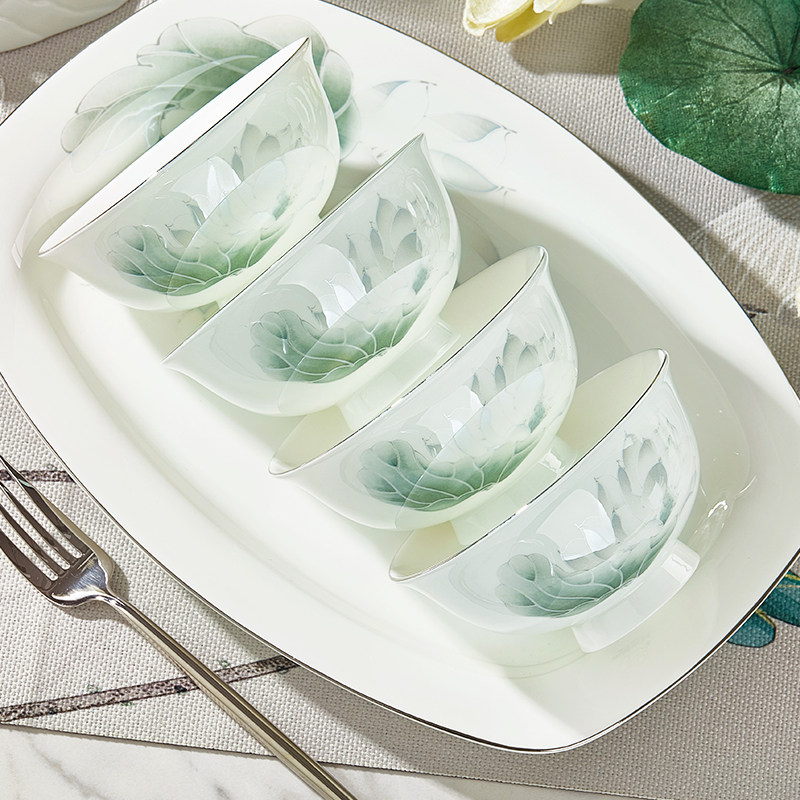 优尊陶瓷碗家用碗碟餐具2025新款高脚碗高档轻奢骨瓷米饭碗盘套装