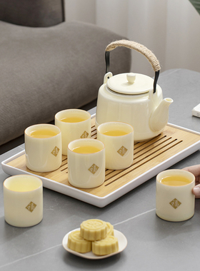 高档提梁壶茶具套装陶瓷家用影青茶壶茶杯整套简约现代可定制礼品