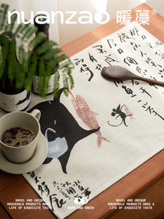 暖藻 张乐陆么么黑联名棉麻餐垫隔热垫小学生儿童放碗碟防烫桌垫