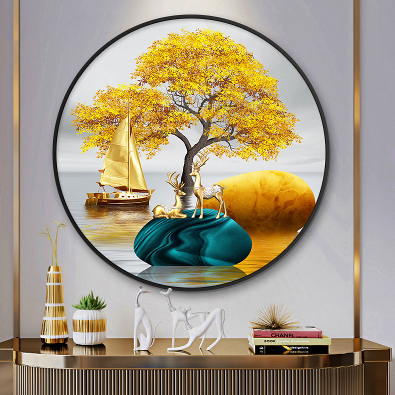 5d钻石画满钻新款圆形石来运转客厅2025点十字绣钻石绣麋鹿发财树