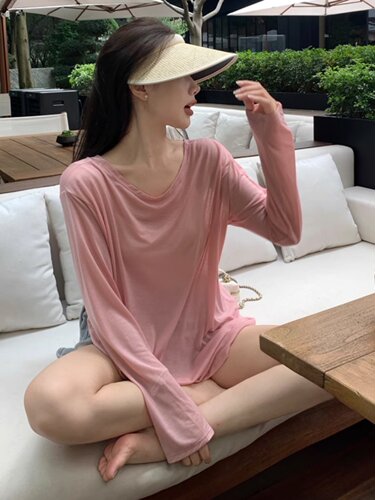 辣妹交叉防晒罩衫女夏季新款欧货休闲叠穿露背空调衫薄款外搭上衣
