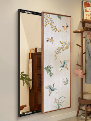 镜子老钱风隐藏式全身镜上墙挂画2025新款入户穿衣镜装饰画推拉镜