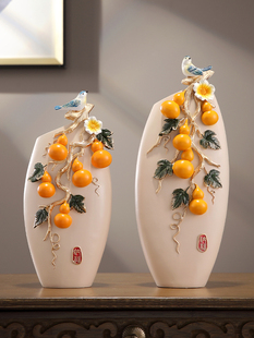 新中式五福临门台面轻奢花瓶一对摆件客厅玄关家居创意工艺装饰品