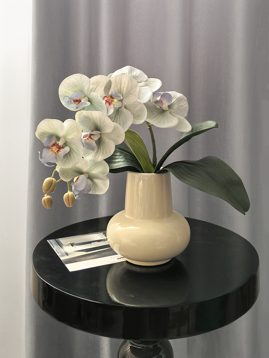 LIVETAI轻奢风家居餐桌花艺客厅餐厅ins仿真花保湿蝴蝶兰陶瓷花瓶