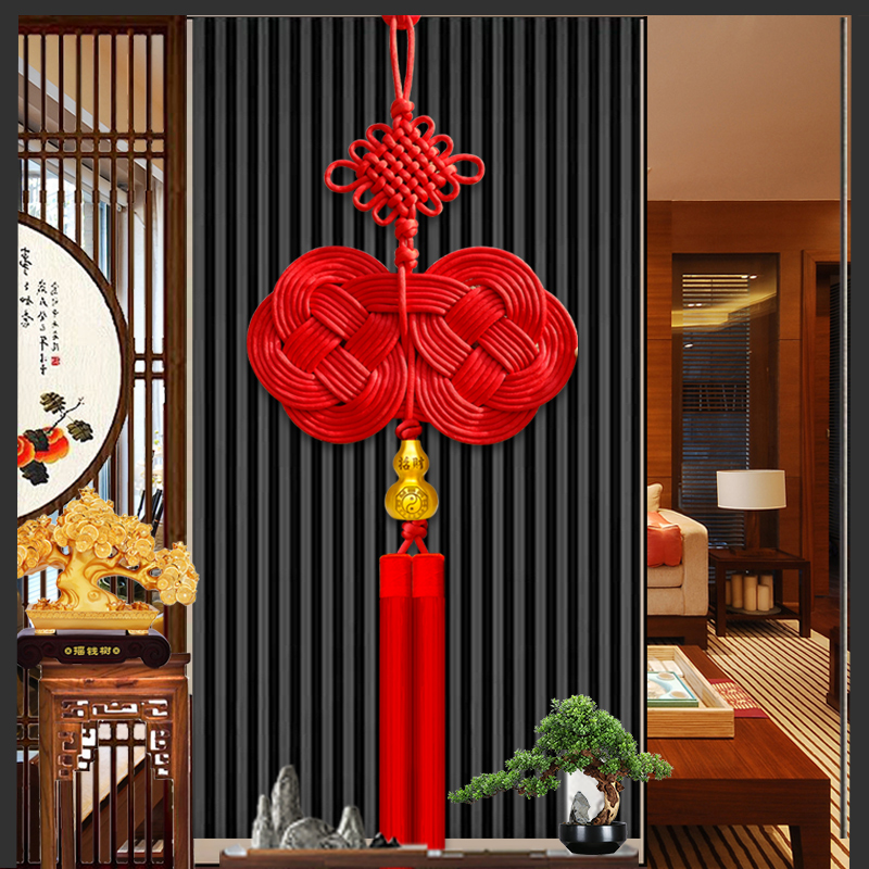 2025新款双钱结中国结挂件大号客厅高档玄关葫芦入户门中式挂饰
