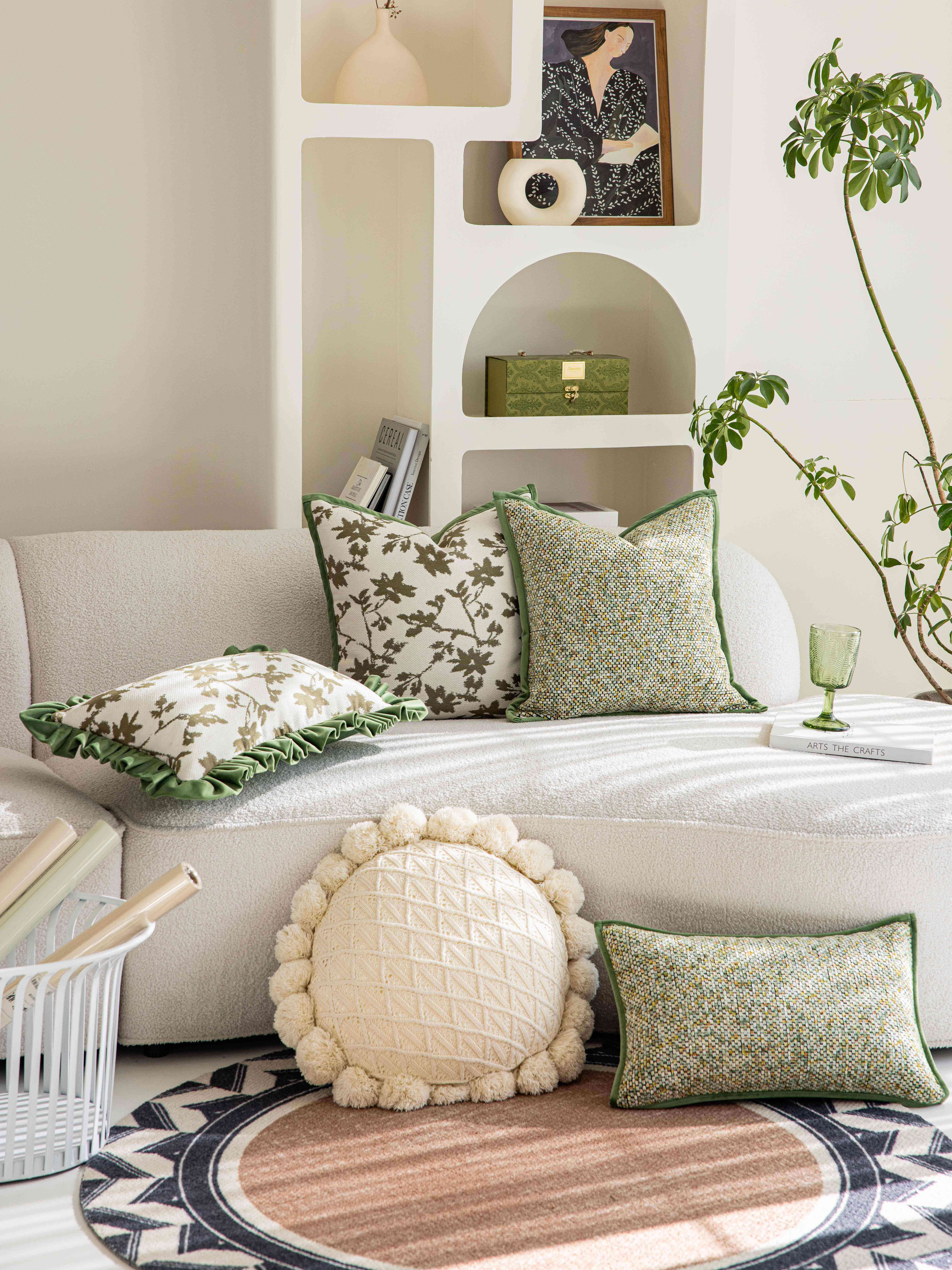 绿色系高级抱枕套北欧轻奢复古沙发客厅现代靠枕床头靠背垫长方形