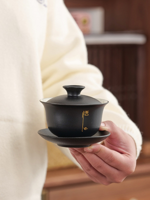 三才盖碗茶杯单个手工描金家用功夫泡茶碗带盖防烫大号复古沏茶杯