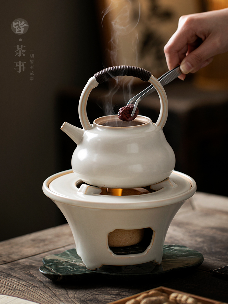 皆茶事围炉煮茶壶套装家用室内陶瓷酒精炉碳炉暖茶炉可明火烧水壶