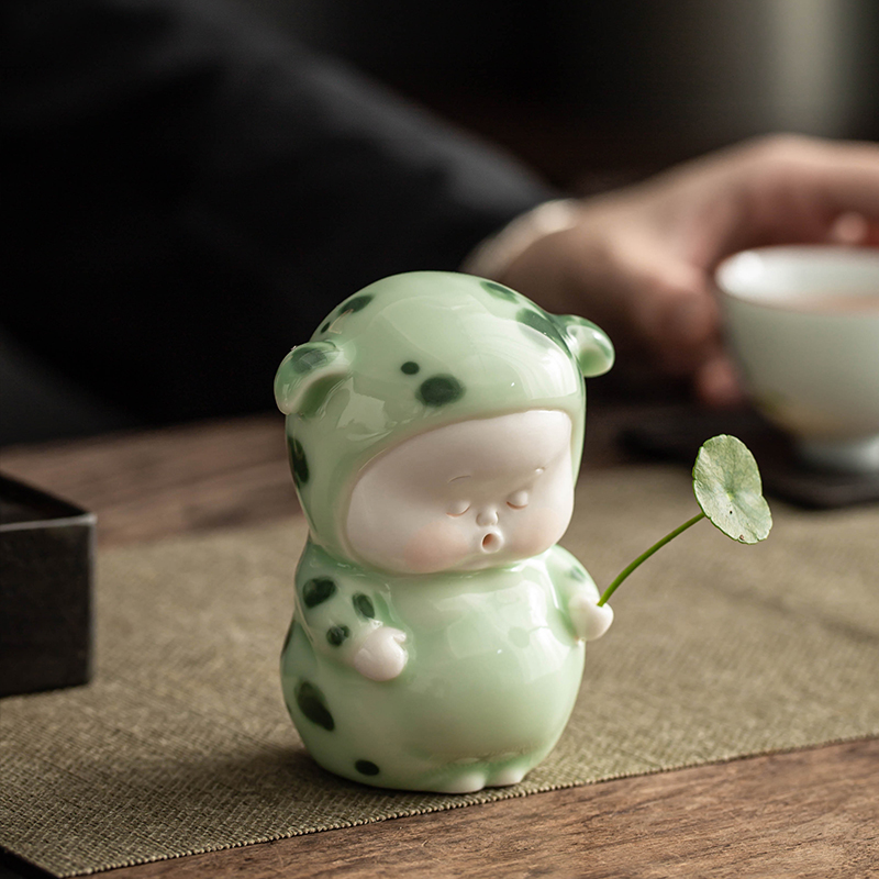 久造创意陶瓷小摆件精品可爱动物小胖虎工艺品家居客厅桌面装饰品