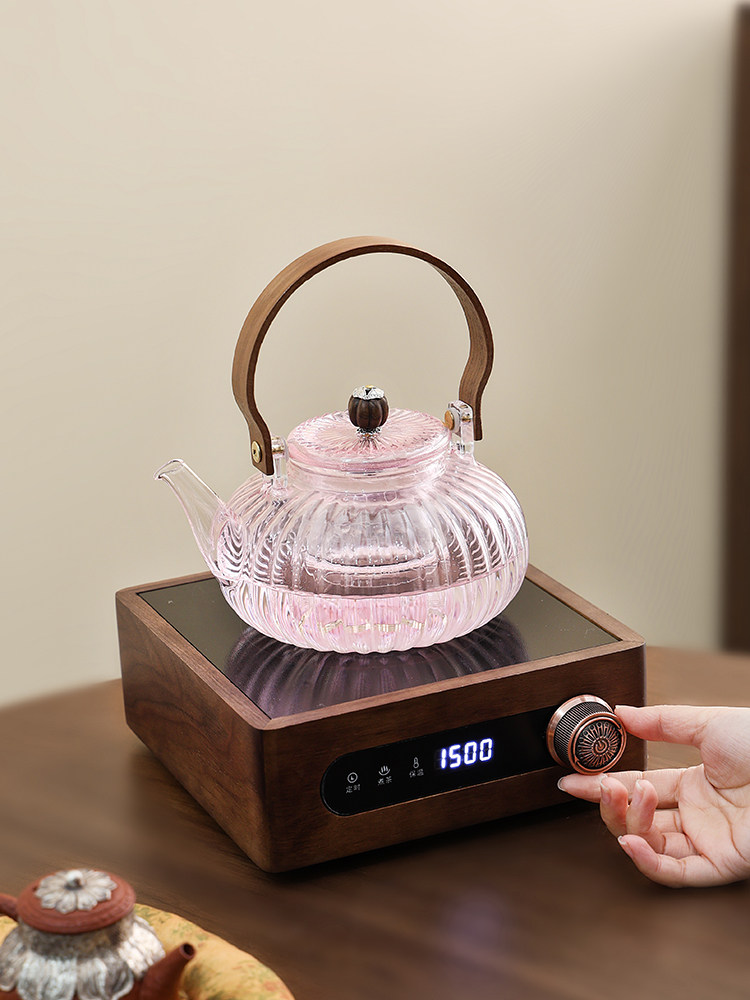胡桃木保温煮茶炉玻璃烧水茶壶大功率办公室小型煮茶器养生煮茶壶