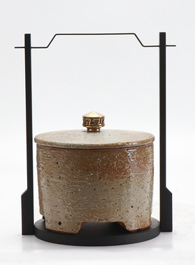 新中式铁架陶瓷罐摆件轻奢客厅茶室酒柜玄关柜博古架家居软装饰品