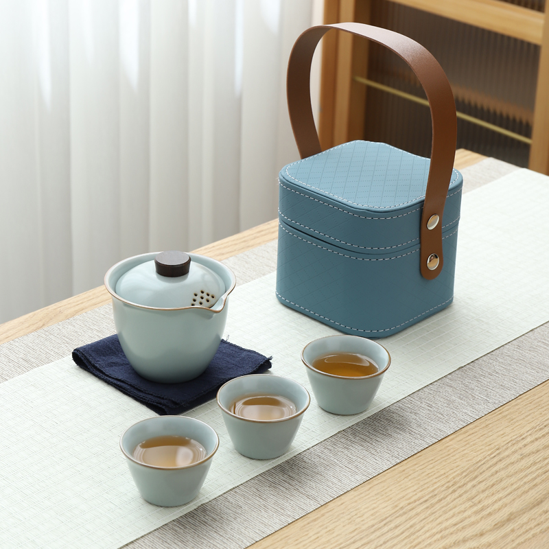 旅行茶具套装户外便携喝茶泡茶杯汝窑快客杯一壶三杯功夫茶壶定制