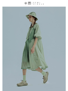运动透气半圆原创设计女装 绿色超好看宽松连衣裙女 中长款 2024夏季